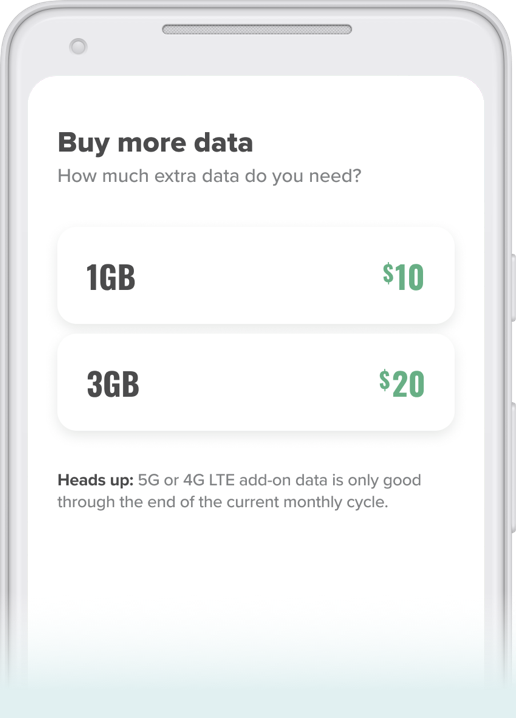 Mint mobile app displaying how to buy more data