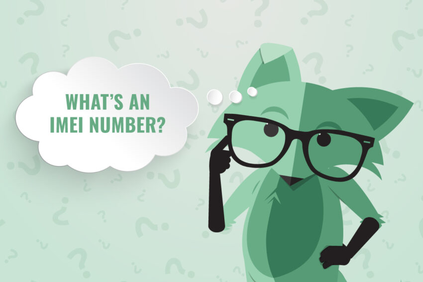 Mint Fox with thought bubble that reads What's an IMEI number?