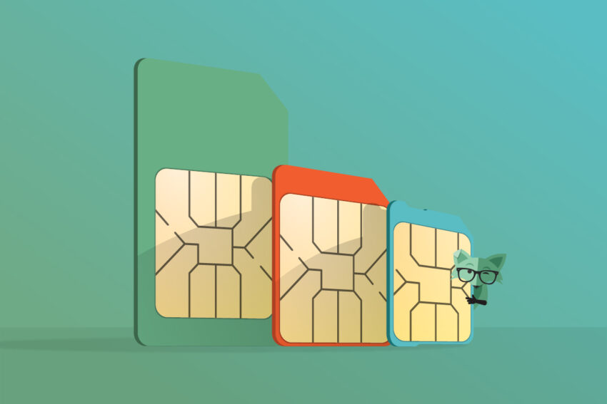 Mint Fox with a bunch of different SIM card sizes, from Nano to Mini 

