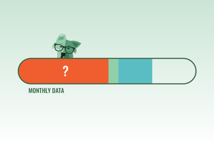 Image of Mint Fox in a thoughtful pose above a progress bar, with different colored coded sections, the largest of which is colored orange and features a question mark in the middle, under which is text reading Monthly Data