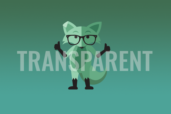 Text reading Transparency in a transparent font with an image of Mint Fox giving double thumbs up.