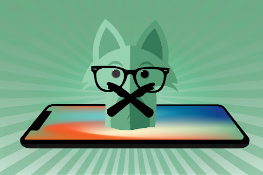 Mint Fox on top of a phone crossing his arms in an X sign.