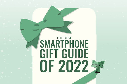 A phone wrapped in gift paper with a bow. It says, "The best smartphone gift guide of 2022"
