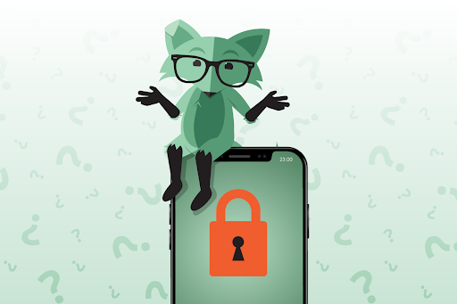 Mint Fox sitting atop a locked phone