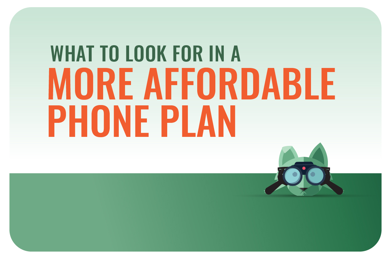 Mint Fox with binoculars with text "What to look for in a more affordable phone plan"