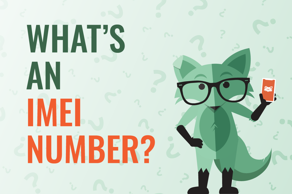 Mint Fox holding a smartphone with text - "What's an IMEI Number?"