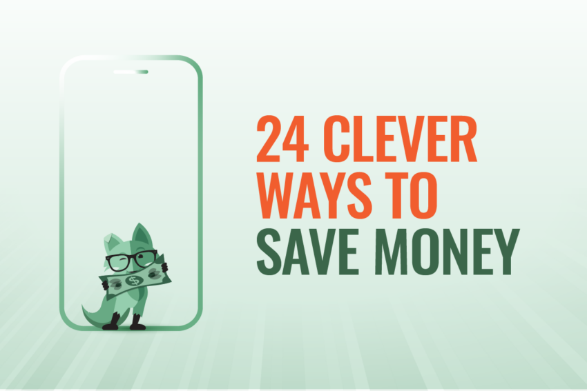 Mint Fox with a sign that says "24 clever ways to save money"