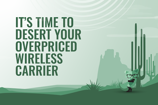Mint Fox with a sign that says 
"It's time to desert your overpriced wireless carrier"