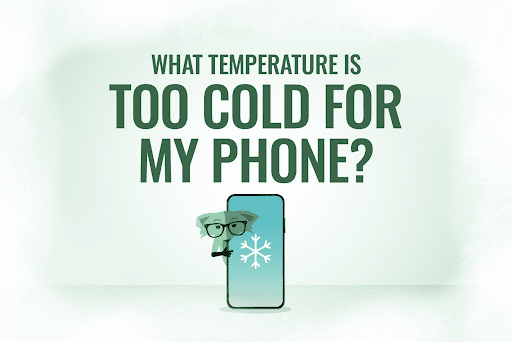 Mint Fox with a text reading "What temperature is too cold for my phone?"
