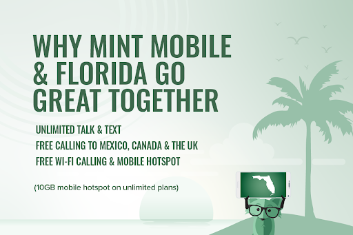 Mint Fox with a sign "Why Mint Mobile & Florida go great together"
