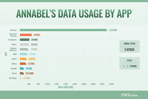A graph showing Annabel's data usage by app
