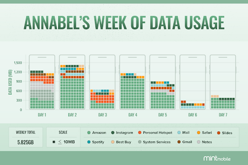 A graph showing Annabel's week of data usage