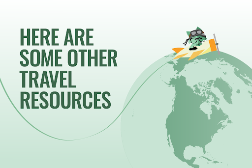 Mint Fox traveling next to text reading "Here are some other travel resources"